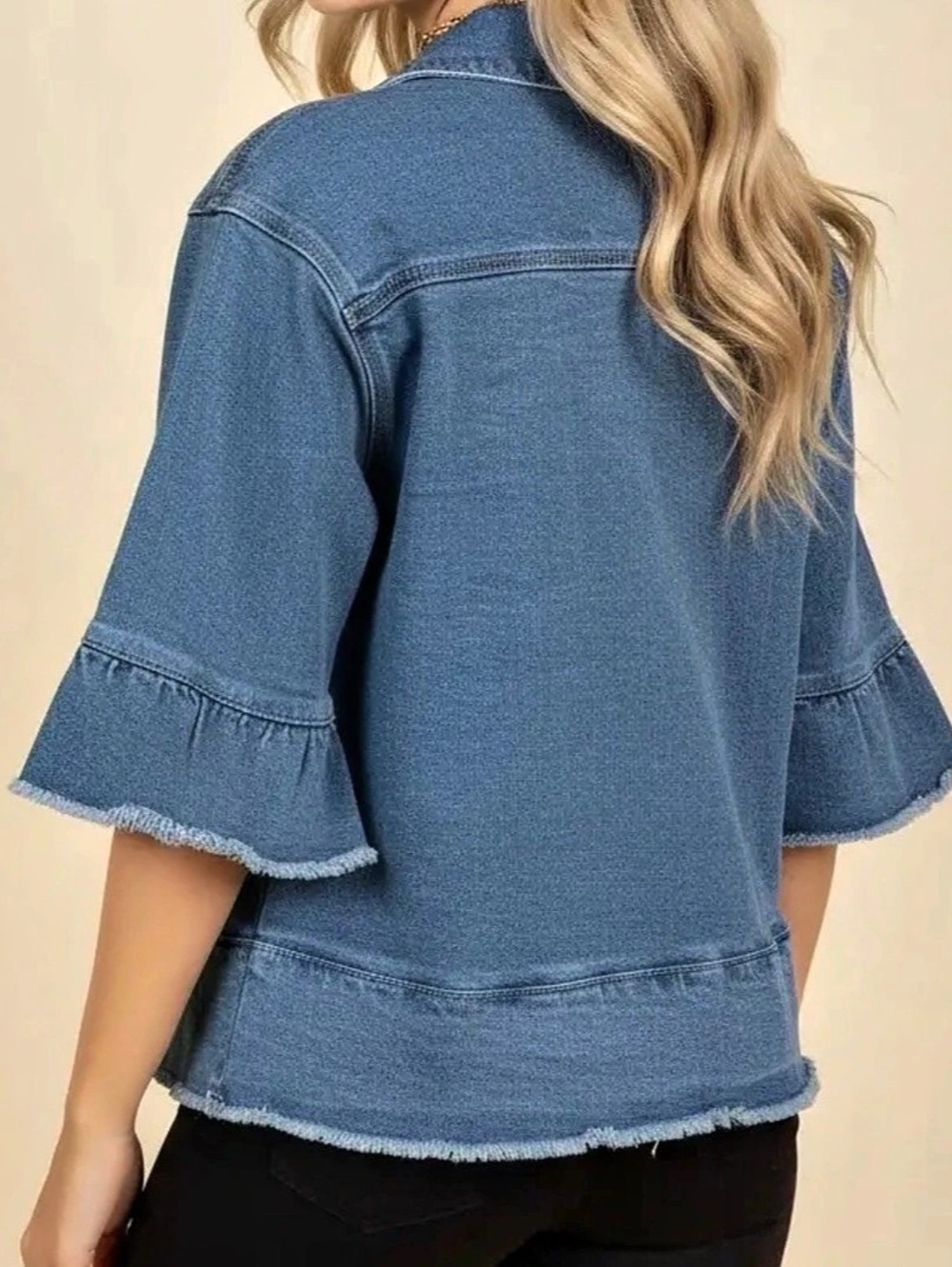 Heimish Blue Denim Ruffle Sleeve Jean Jacket - Picture 3 of 4